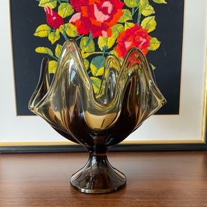 Vintage 60s 70s Viking epic 6 petal rootbeer brown compote w/ pedestal